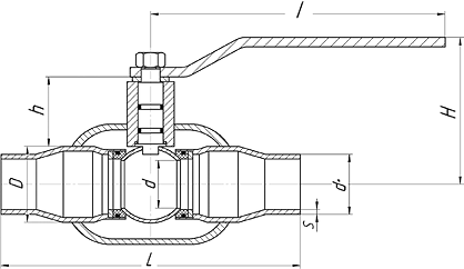 Кран шаровый приварной полнопроходной LD КШЦП газовый - схема, спецификация